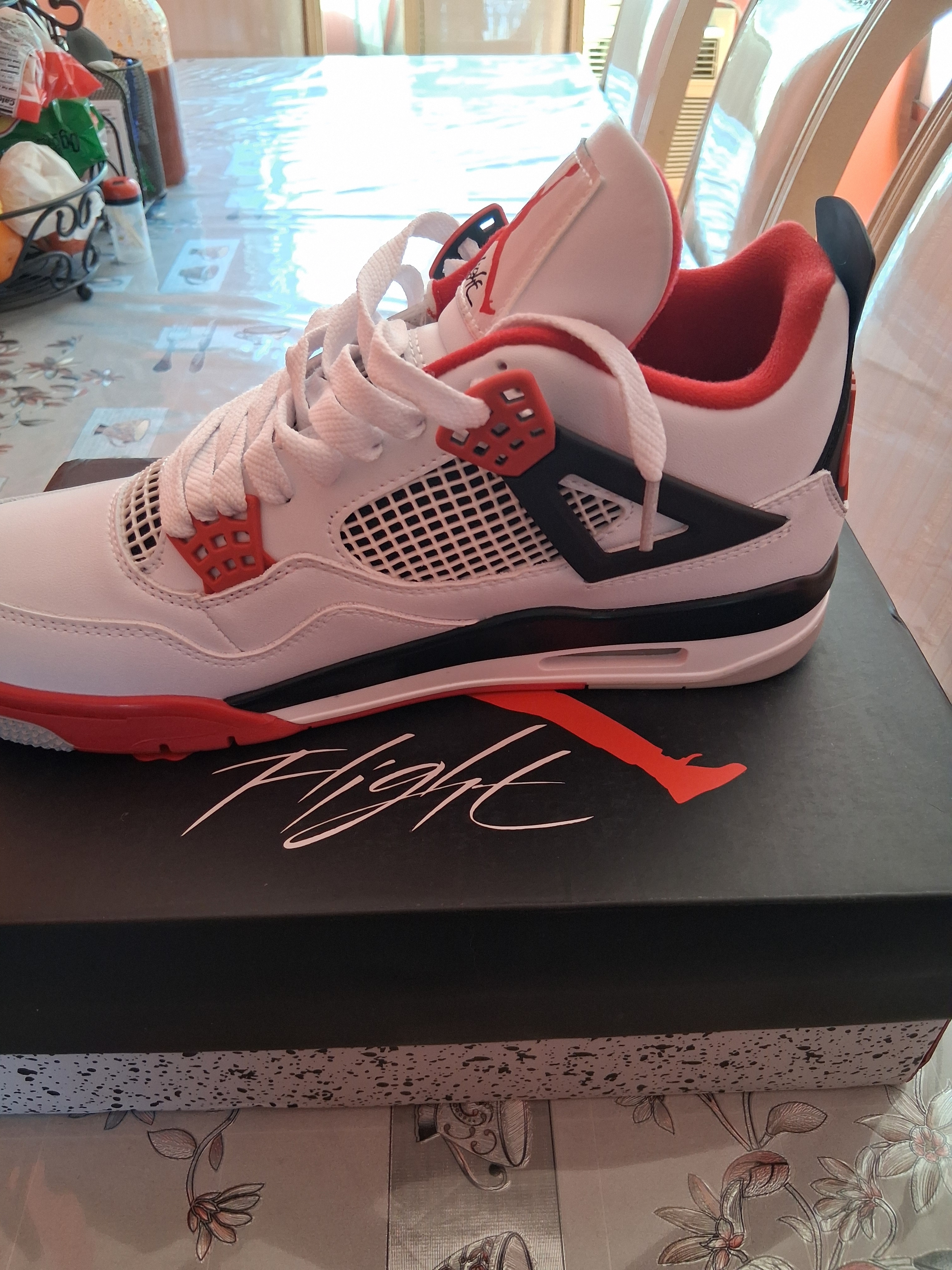 Men's White And Red Athletic Sneakers With Black Accents